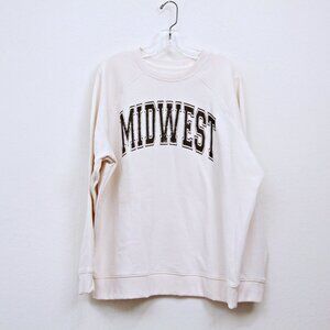 NWOT Korye Midwest Crew Neck Graphic Sweatshirt Ivory Brown‎ Women XL
